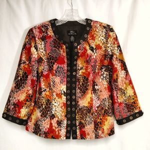 Trenz Jacket Silk Blend Bright Colored Button Trim Sz L Artsy Quirky Art To Wear